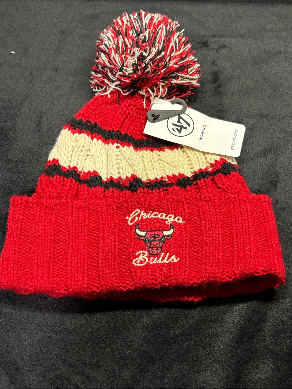 Chicago Bulls Red Pom Knit Beanie with Cream Accent